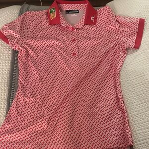 J.Lindeberg Pink and White Patterned Polo Shirt